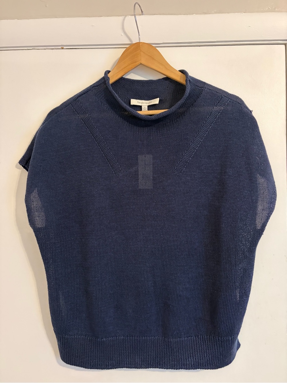 Favorite Daughter Navy Short-Sleeve Turtleneck Knit Top